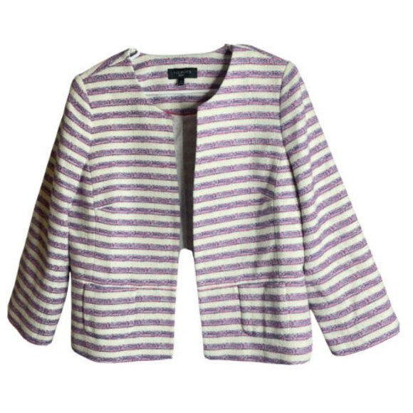 Talbots Jackets & Blazers - Talbots Women's 14P Petite Jacket Blazer Pink Blue White Striped Petite Career